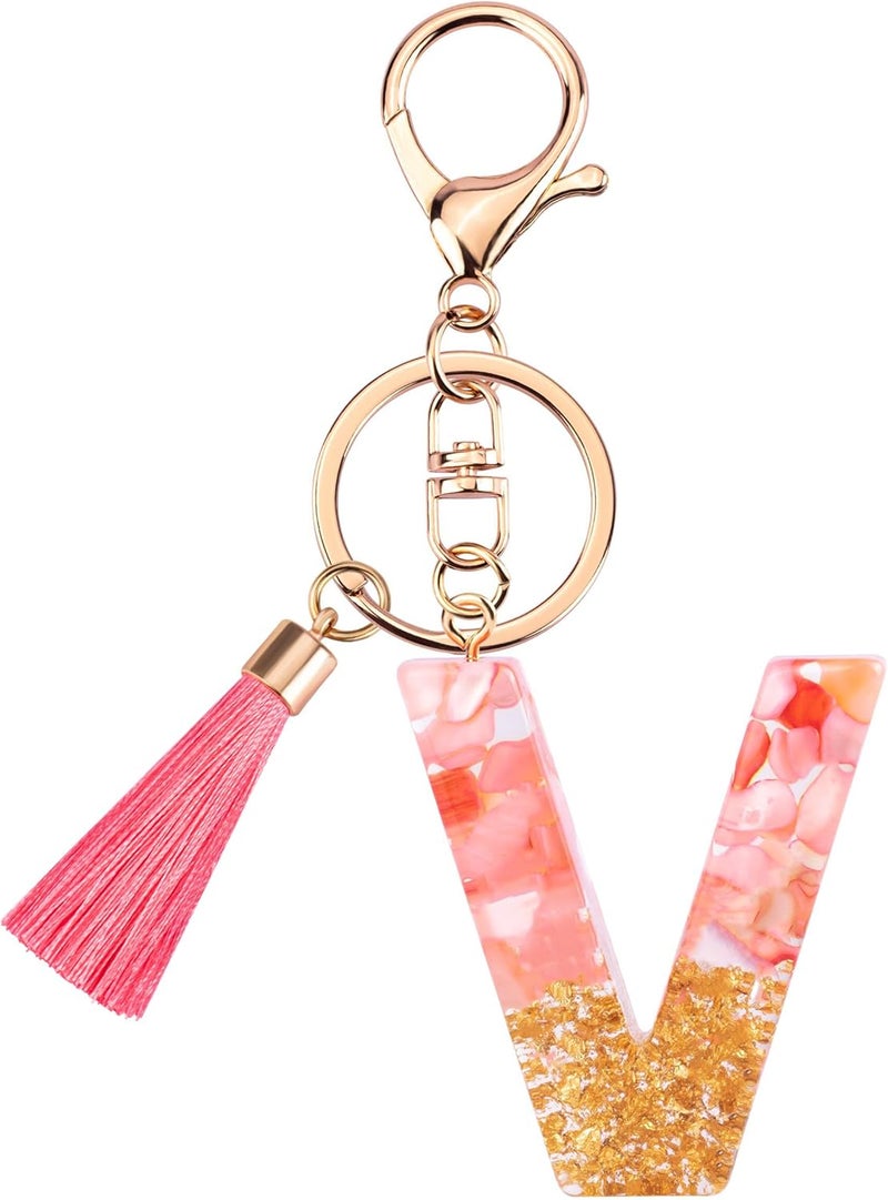 Suweibuke Cute Pink Key Chains for Women Girls, Initial Letter Keychains with Tassel, Charms for Key Purse Handbags Backpacks - Image 1